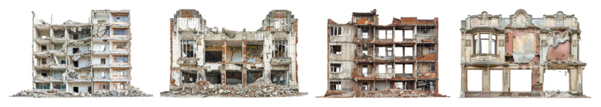 PNG Abandoned buildings in urban decay, element set on transparent background
