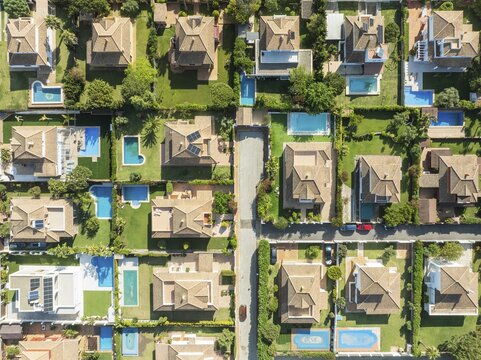 The Roche housing estate. Aerial view. Drone shot. C&aacute;diz province, Andalusia, Spain