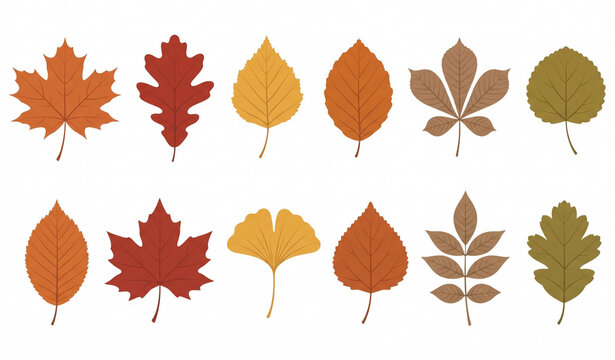 Autumn Leaves Vector Collection with 12 Different Colorful Seasonal Leaf Designs