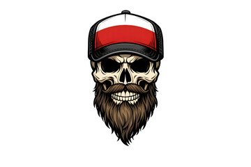 Fototapeta premium Skull with Beard and Trucker Hat Vector Illustration