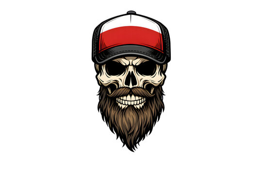 Skull with Beard and Trucker Hat Vector Illustration