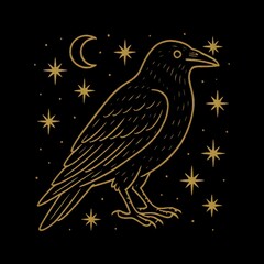 Obraz premium Celestial raven amidst golden stars