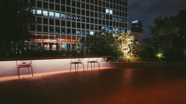Rooftop Terrace with City Night View, Empty Chairs, Japan 4K(屋上テラスから望む夜景と椅子 4K)