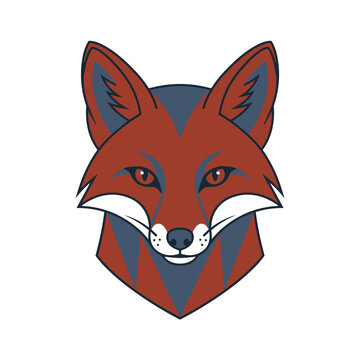 Fox head red and blue, cunning animal, wild mammal, forest dweller, clever creature art