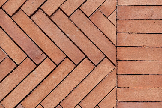 Terracotta tiles in herring bone pattern