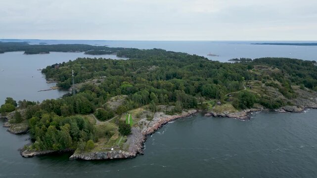 Aerial Drone View of Vallisaari Island, Helsinki, Finland