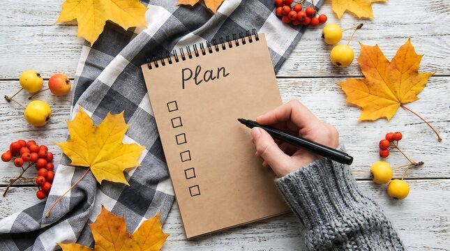 Person Writing Plan Checklist On Notebook