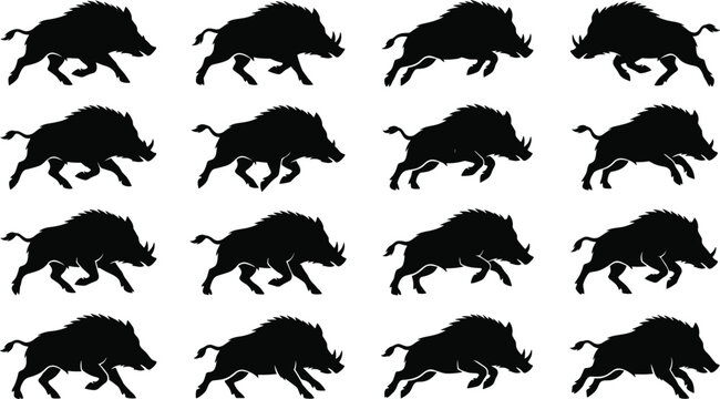 Black wild boar running animation sprite sheet vector illustration for game design and motion graphics