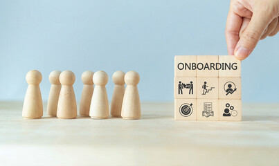 Onboarding new employee process concept. Ensuring that the new employees are able to hit the ground running with their new team. Staff induction practices and organizational socialization. © mystockworkc