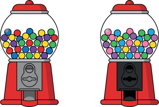 Set of colorful gumball machines filled with candy balls vector flat icons for sweet shop and arcade design templates