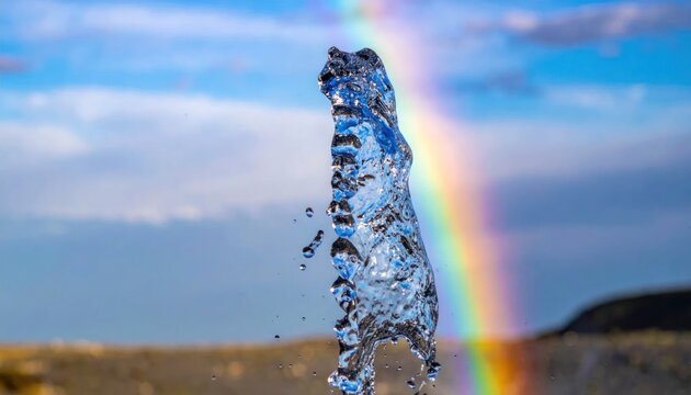 Frozen water with rainbow background landscape.