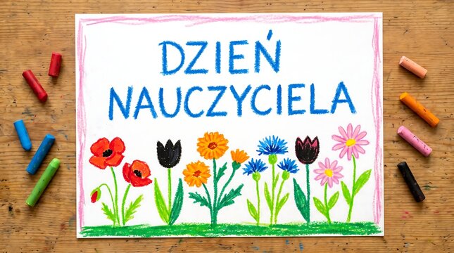Colorful chalk drawing teacher day celebration sign
