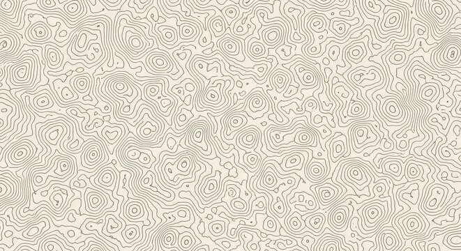 Topographic map style background, pattern featuring intricate, thin brown contour, lines on a, light beige surface, abstract cartographic texture, representing elevation layers, and terrain mapping