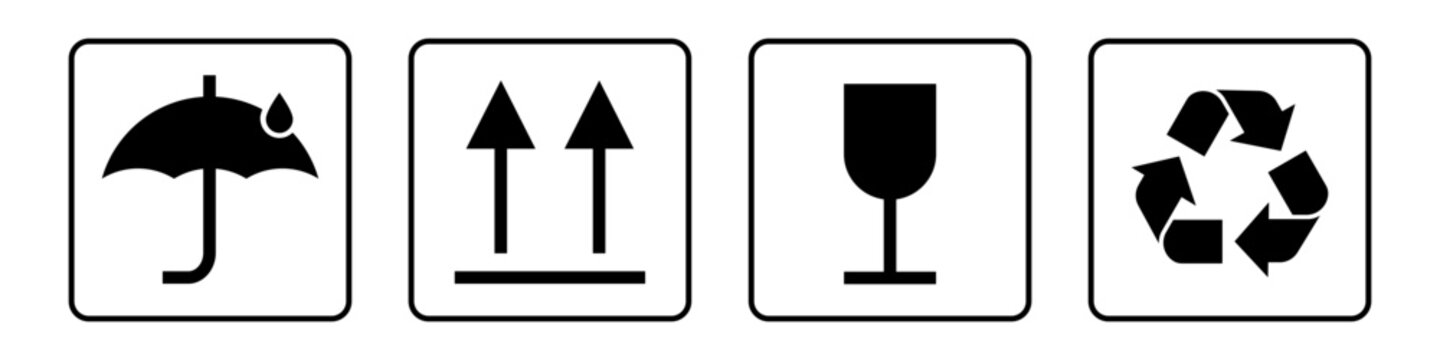 Packaging handling and shipping symbols icon set