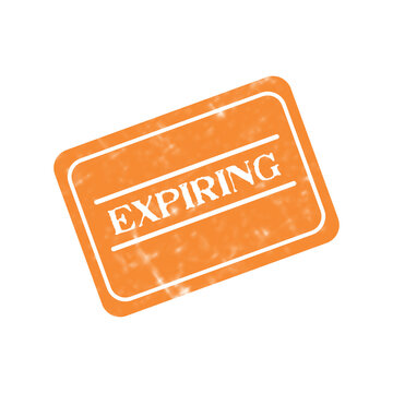 Orange rubber stamp with the word expiring written in white bold letters inside a rectangular frame design