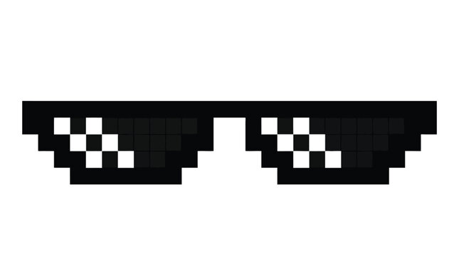 Pixelated black sunglasses vector graphic design featuring a cool thug life style isolated on white background