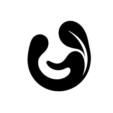 botanical logo featuring flowing black organic shapes arranged around a distinctive white negative-space form. The design combines leaf-inspired curves, natural movement, balance, growth and harmony 