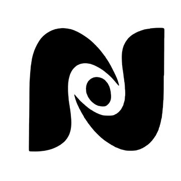 Modern abstract black and white monogram-style logo featuring two bold curved forms that create an elegant interlocking composition with a distinctive circular negative-space element in the center.