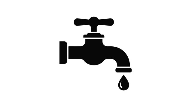 Minimalist vector illustration of water tap faucet graphic design featuring a single falling liquid drop icon