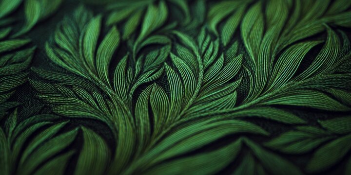 Elegant green leaf pattern background with intricate line details for nature-inspired design projects and creative applications