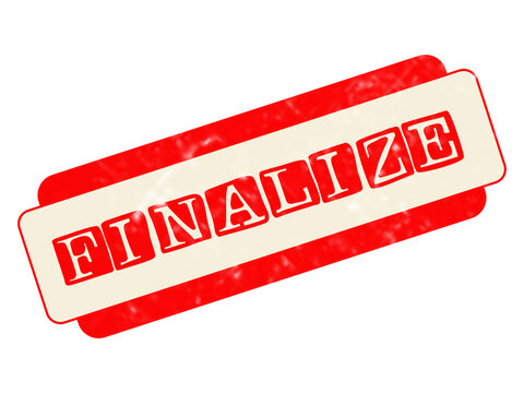 Bright red rubber stamp with the word finalized in bold capital letters for official document marking use