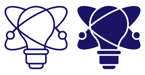 Atomic light bulb icon set. Science inspired atom orbit designs with outline and solid styles isolated on transparent PNG background. © Icon Design 