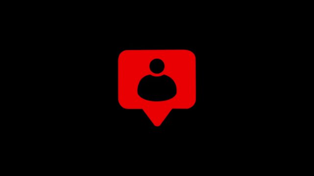 Black social media user notification speech bubble icon animation isolated on white background