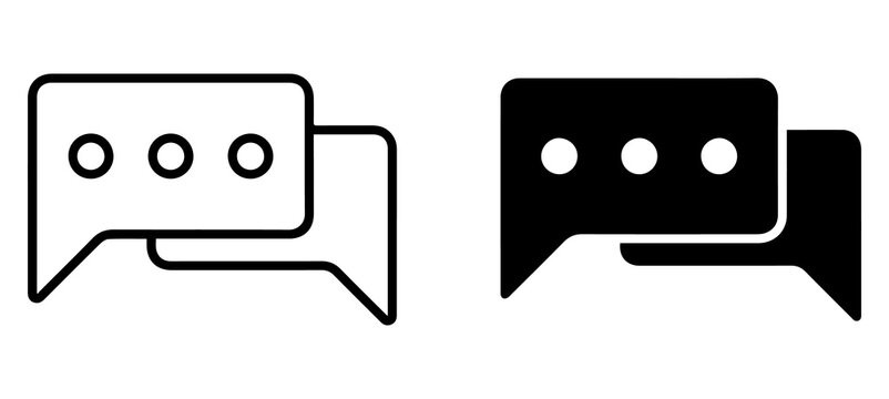 speech bubble icons. Communication and chat message symbols with outline and filled styles on transparent png background.