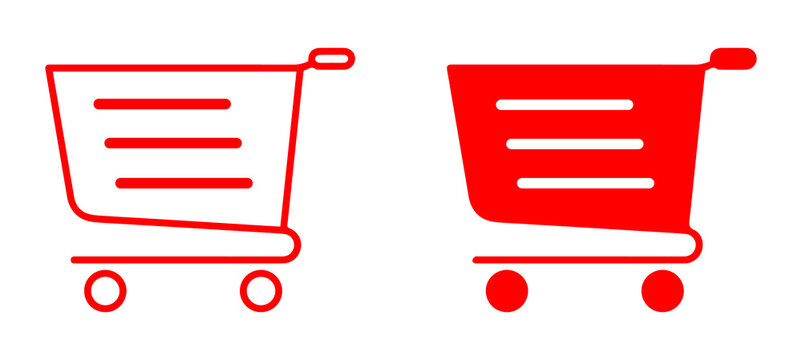 shopping cart icon. E-commerce and online shopping symbols with outline and filled styles on transparent png background.