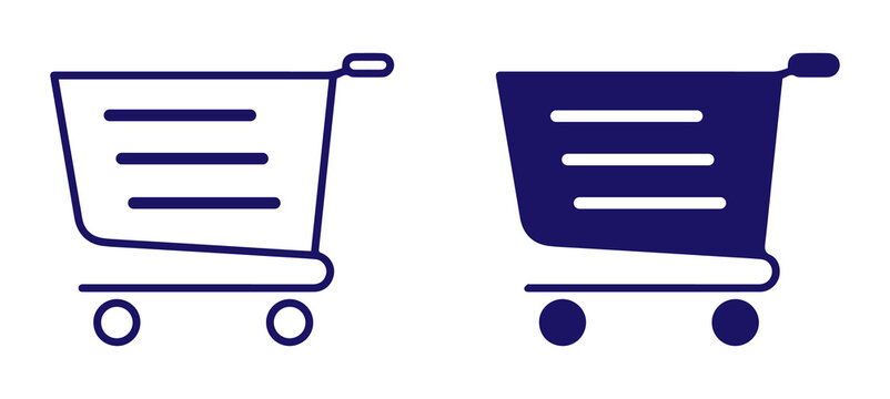 shopping cart icon. E-commerce and online shopping symbols with outline and filled styles on transparent png background.