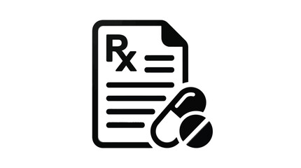 Fototapeta premium Medical prescription document and medication pills represented as a clean black and white vector graphic design