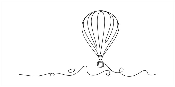 Hot air balloon continuous single line drawing