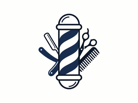 Barber pole with tools icon.