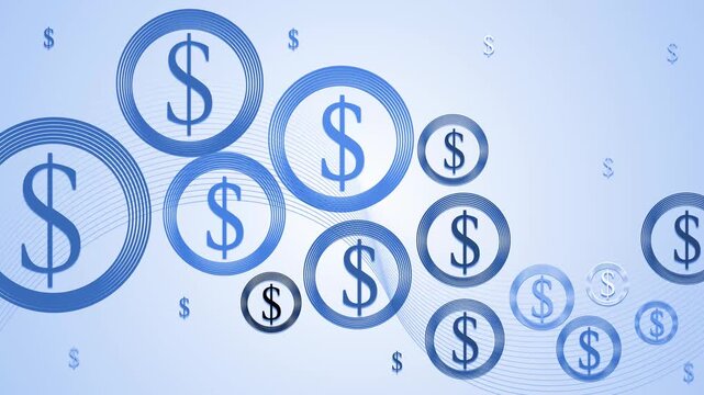 Dollar signs in round frames money finance and business growth background animation