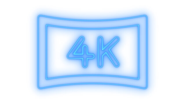Colorful neon 4k ultra hd television screen symbol glowing led light bar high definition display monitor icon isolated on transparent background vector illustration