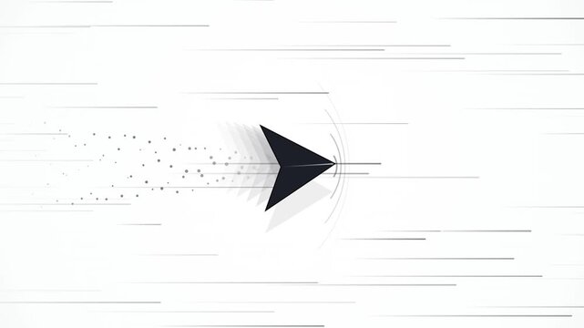 Dynamic arrow graphic with speed lines and dots isolated on transparent background