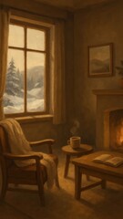 Obraz premium Cozy winter cabin scene mobile wallpaper