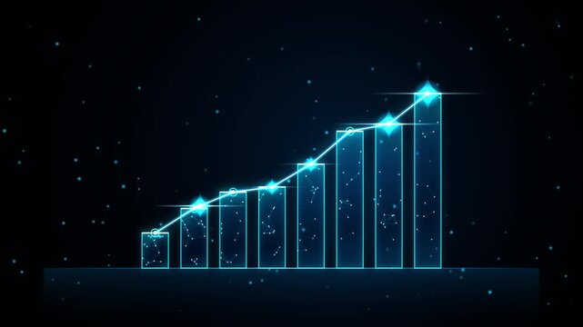 Growth chart showing upward trend with glowing bars and dots