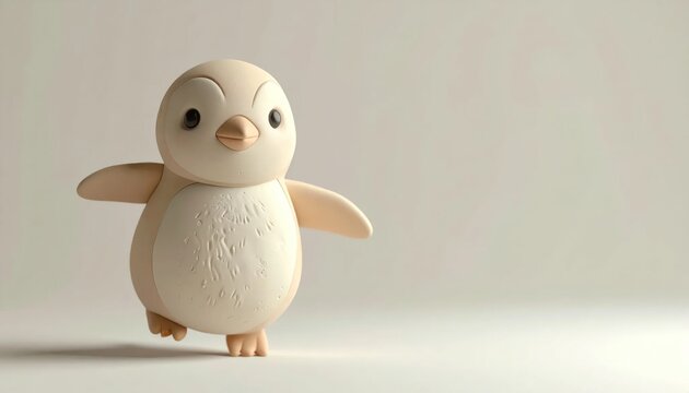 Cute toy penguin standing alone indoors.