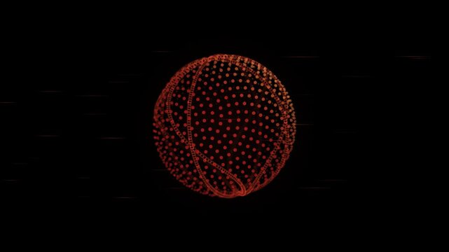 Abstract geometric sphere composed of interconnected red dots pattern design