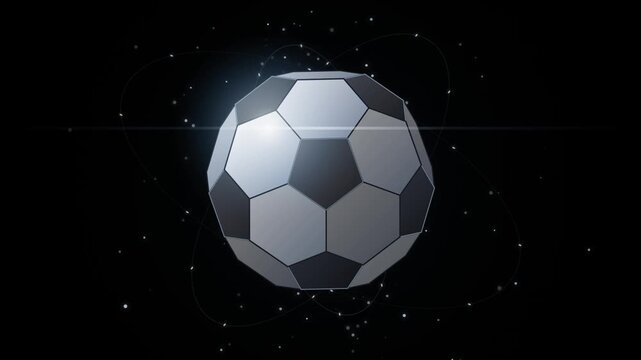 Geometric polyhedron shape floating in space with starry background