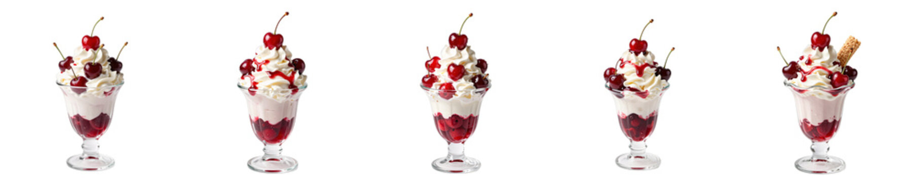 Elegant cherry parfait compilation, showcasing sweet indulgence on black background
