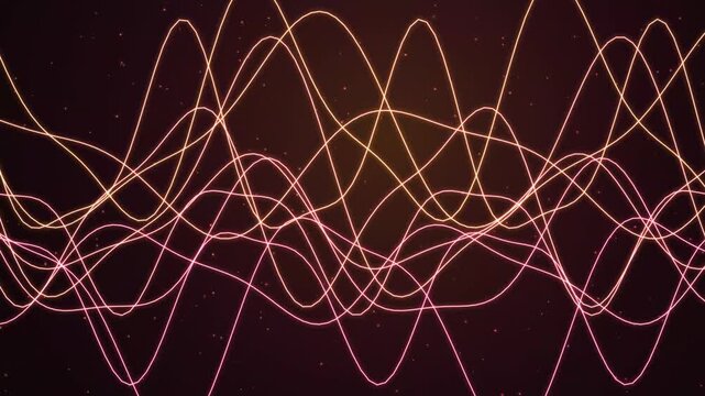 Audio waves glowing with soft pink light undulate gracefully across a dark textured background in a sleek digital visualization.