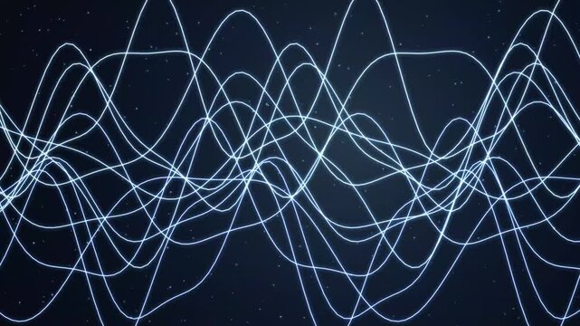 Audio waves undulating across a dark starry background create a smooth rhythmic pattern with glowing white curves and subtle textural depth.