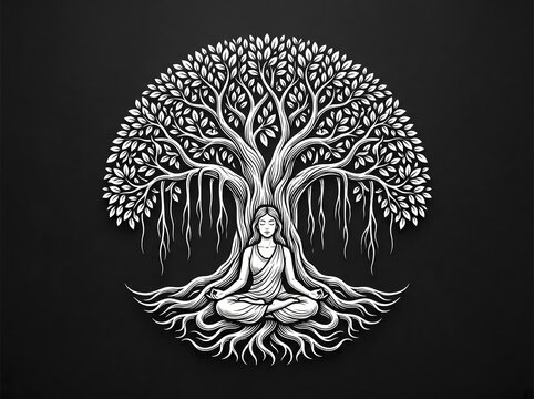 Meditating under tree of life.