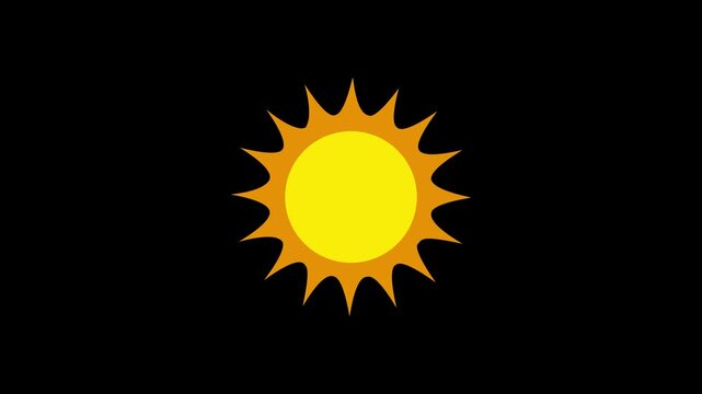 Bright yellow sun icon with spiky orange rays design motion animation.