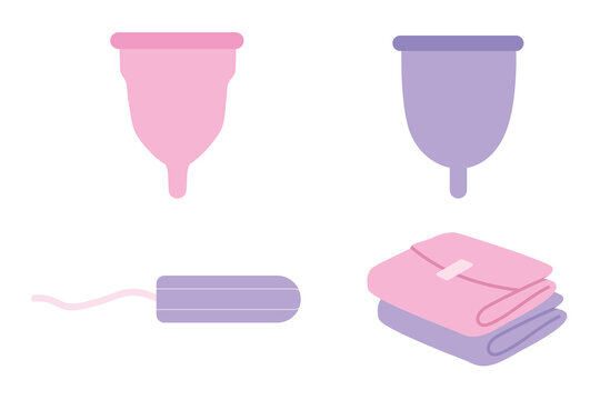 Feminine Hygiene Products Set Vector Flat Menstrual Cup Tampon Pad Bundle
