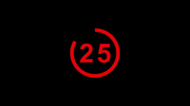Minimalist white 30 seconds to 0s countdown timer readout graphic set against dark background animation.