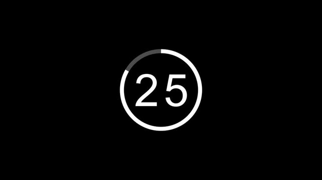 Minimalist white 30 seconds to 0s countdown timer readout graphic set against dark background animation.