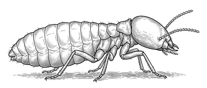 Line art drawing of a termite insect